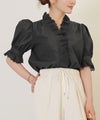 手洗い可 Vネック 大人カジュアル オフィス きれいめ フェニミン 上品 春夏 白黒 ジョイントスペース レースフリルブラウス Liala×PG