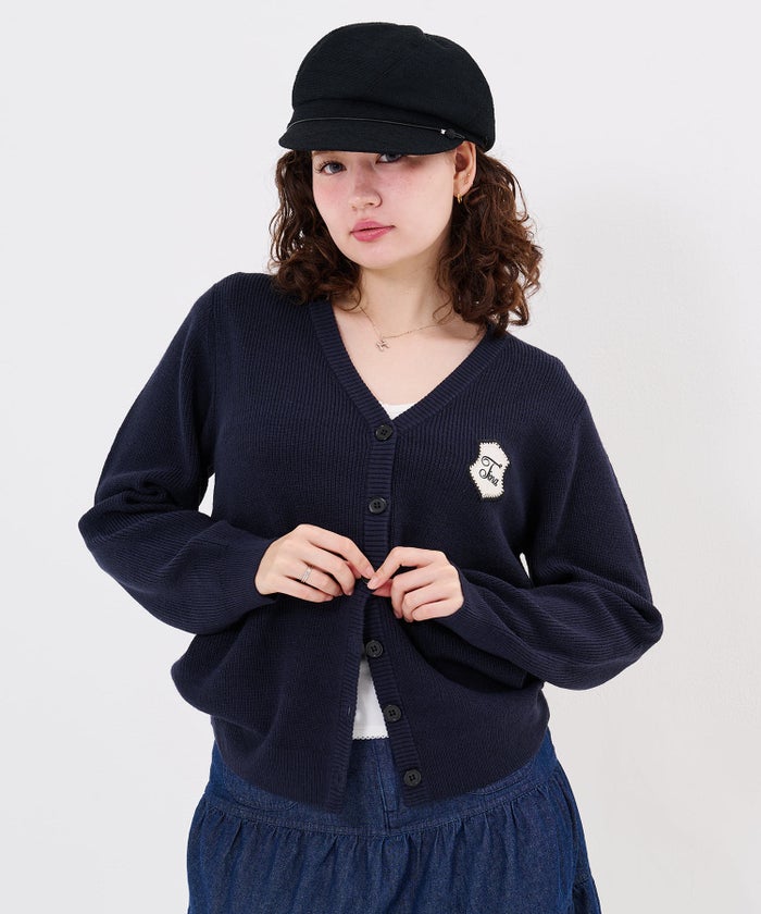 トップス/刺繍/ワッペン付き Vネック ニット カーディガン TINA：JOJUN