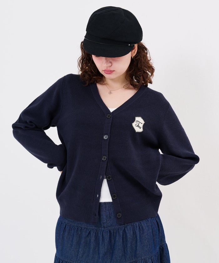 トップス/刺繍/ワッペン付き Vネック ニット カーディガン TINA：JOJUN