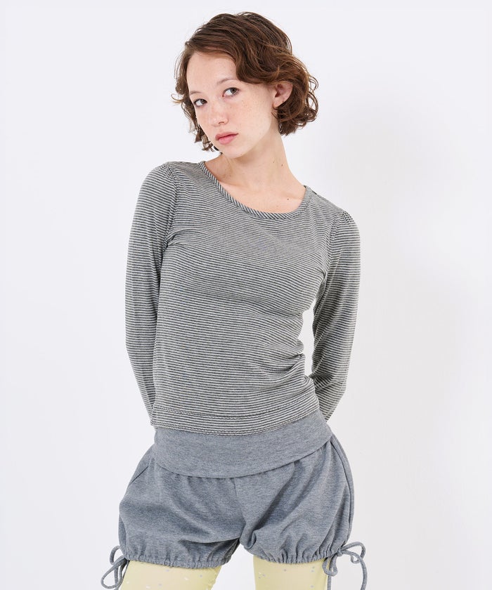 トップス/ロンT/レイヤード デザイン ボーダー カットソー TINA：JOJUN