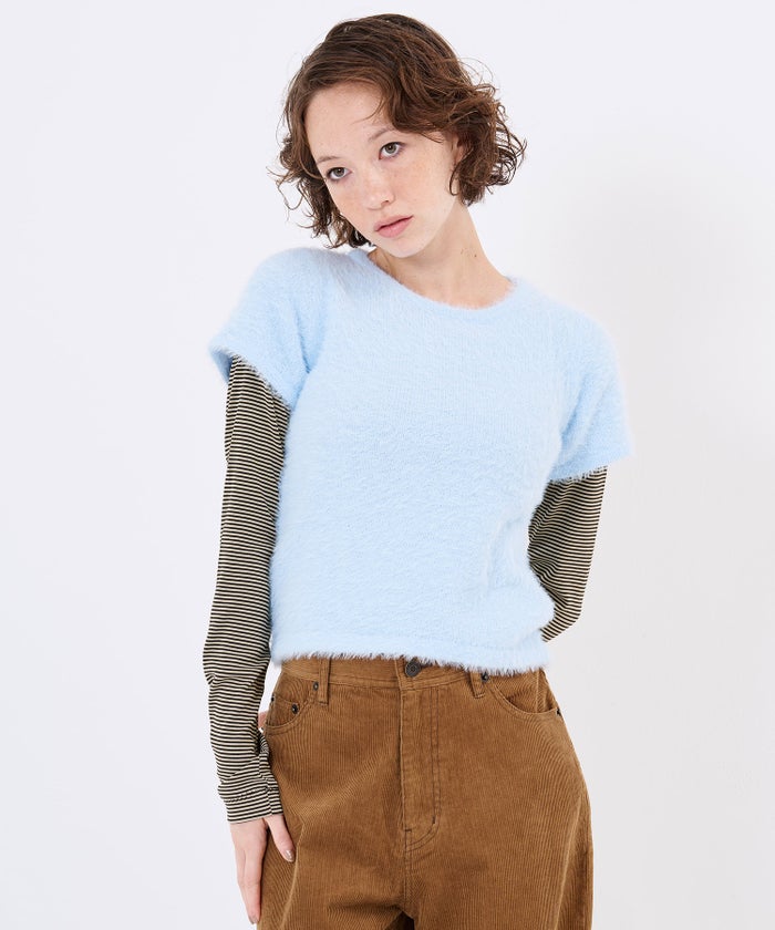 トップス/ロンT/レイヤード デザイン ボーダー カットソー TINA：JOJUN