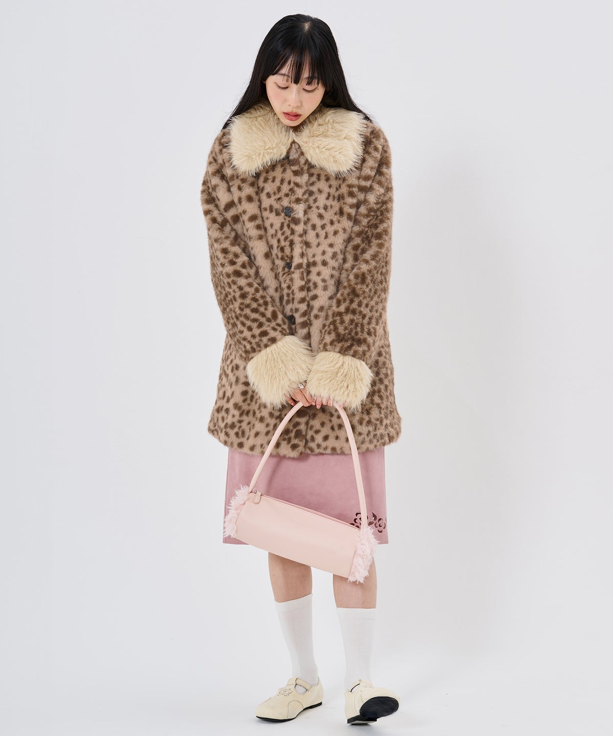 ファー/バイカラー/バイカラーフィットフェイクファーコートTINA：JOJUN