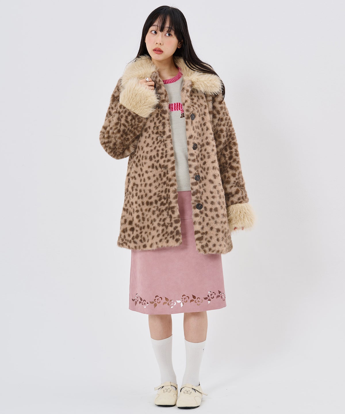 ファー/バイカラー/バイカラーフィットフェイクファーコートTINA：JOJUN