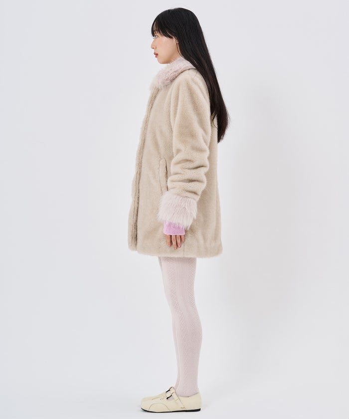 ファー/バイカラー/バイカラーフィットフェイクファーコートTINA：JOJUN