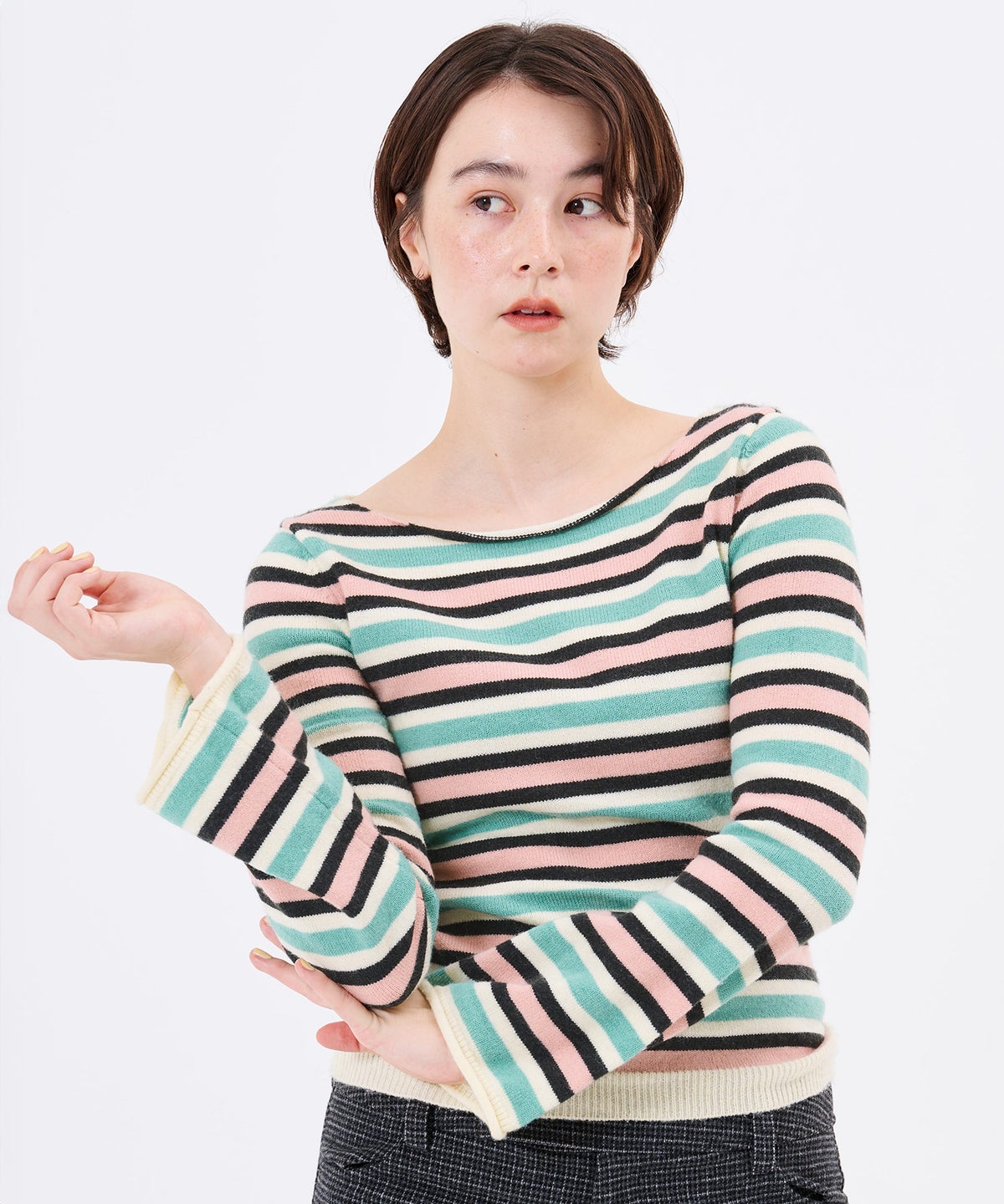 トップス/ニット/2026Limited Edition ボーダー フレア スリーブ プルオーバー TINA：JOJUN