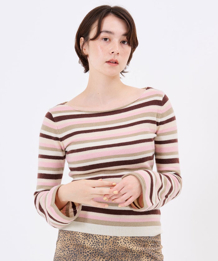 トップス/ニット/2026Limited Edition ボーダー フレア スリーブ プルオーバー TINA：JOJUN