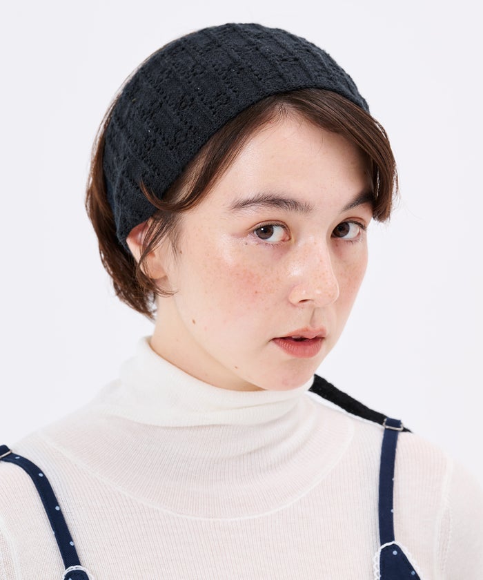 ヘアバンド/ヘアアクセサリー/スラブヤーン透かし編みニットヘアバンドTINA：JOJUN