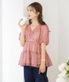 ブラウス レース メッシュ 清涼感 シースルー 春 夏 真夏 半袖 5分袖 パフスリーブ ゴム袖 カシュクール メッシュレース カシュクール ブラウス le reve vaniller