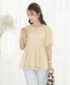 ブラウス レース メッシュ 清涼感 シースルー 春 夏 真夏 半袖 5分袖 パフスリーブ ゴム袖 カシュクール メッシュレース カシュクール ブラウス le reve vaniller