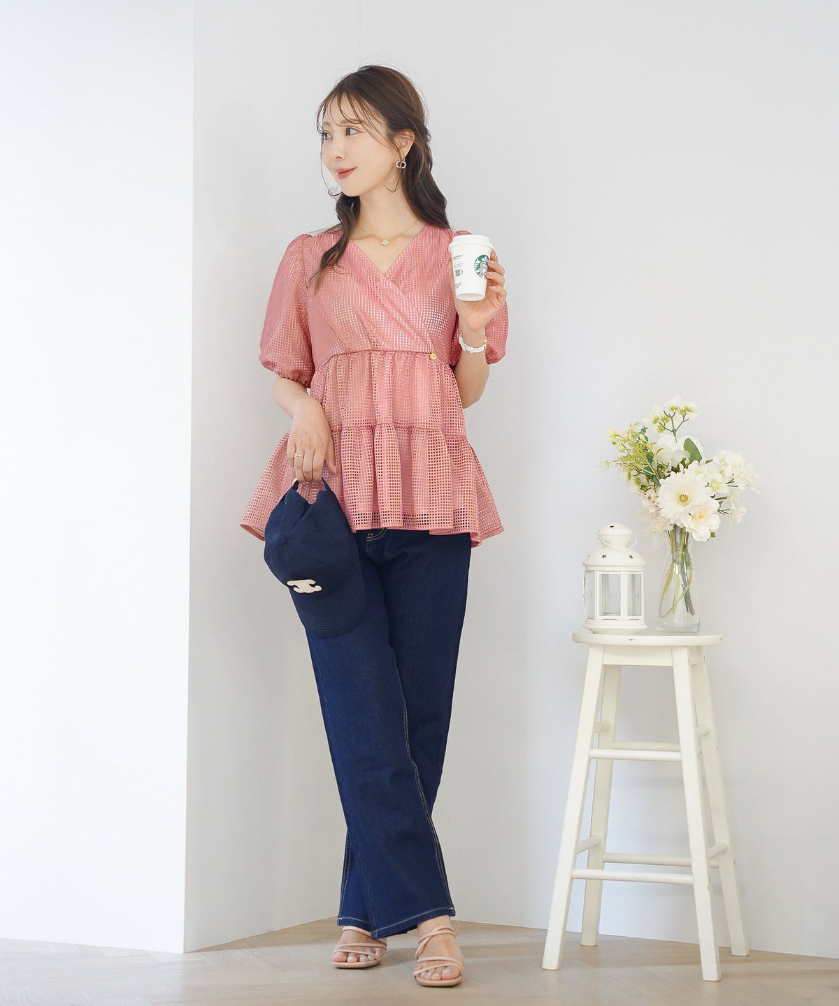 ブラウス レース メッシュ 清涼感 シースルー 春 夏 真夏 半袖 5分袖 パフスリーブ ゴム袖 カシュクール メッシュレース カシュクール ブラウス le reve vaniller