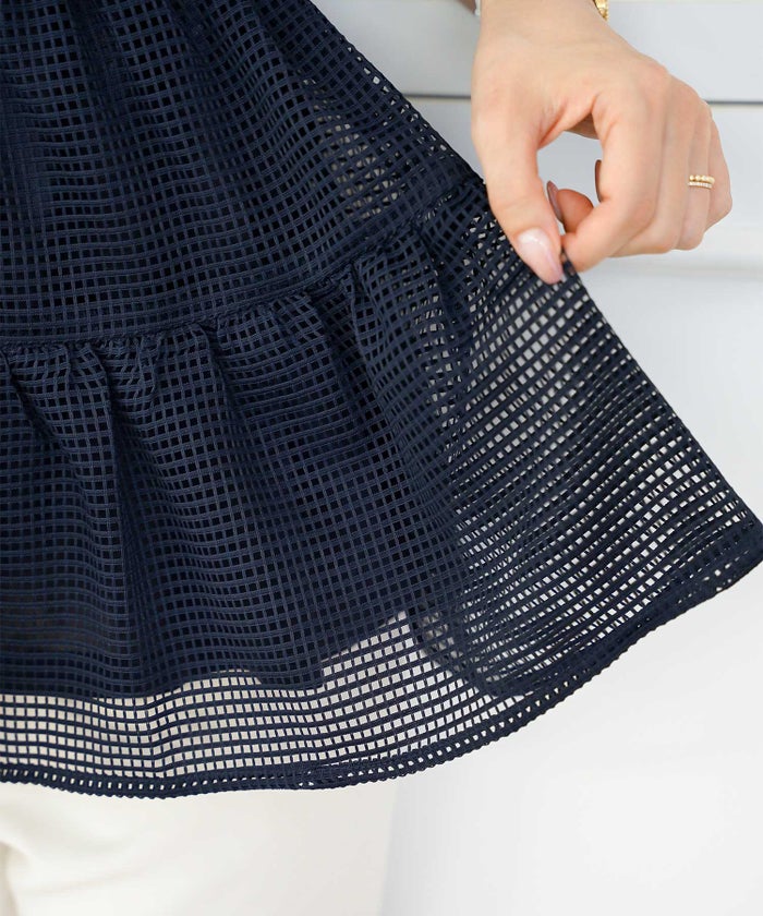 ブラウス レース メッシュ 清涼感 シースルー 春 夏 真夏 半袖 5分袖 パフスリーブ ゴム袖 カシュクール メッシュレース カシュクール ブラウス le reve vaniller
