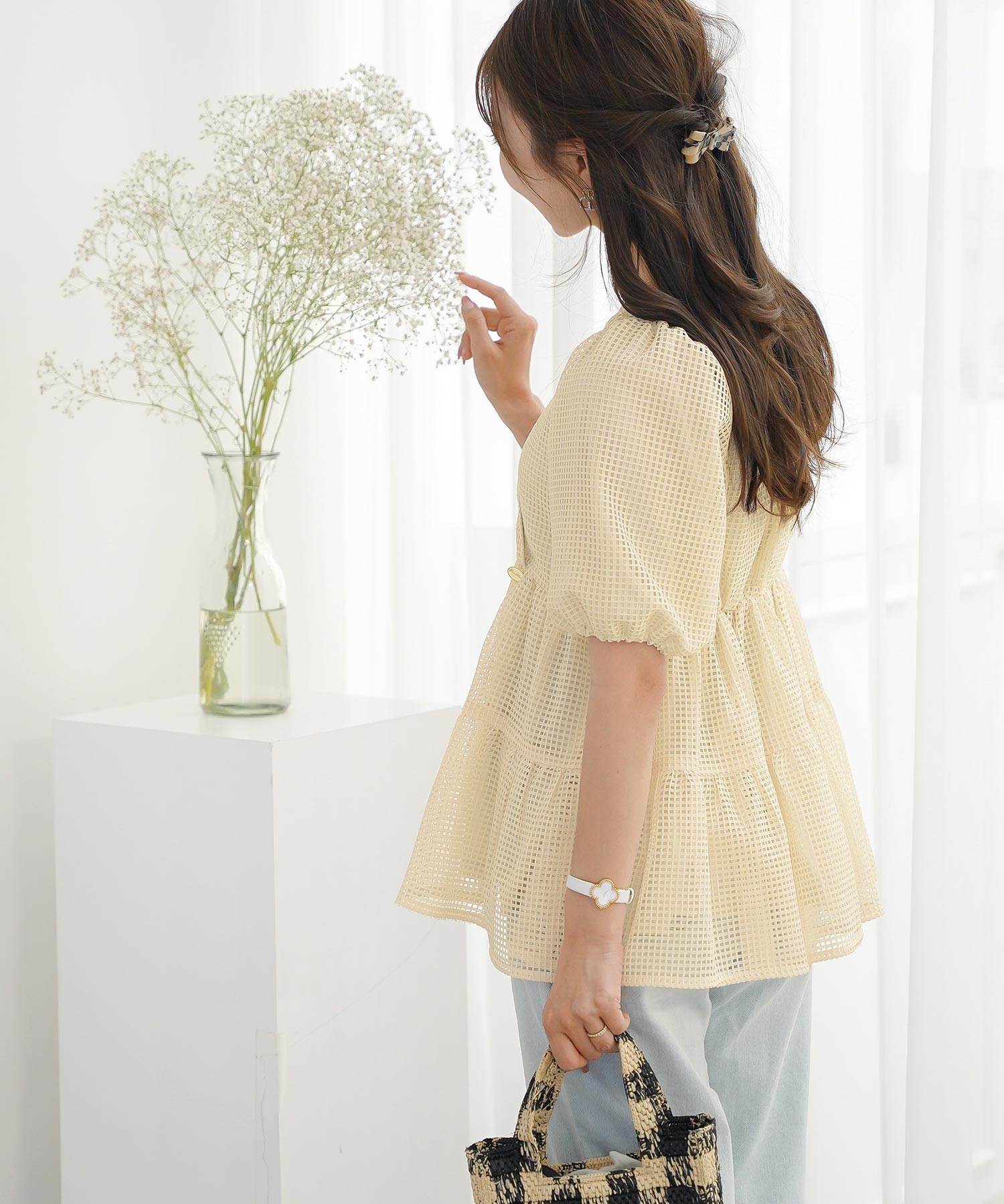 SUMMER-SALE メッシュレース カシュクール ブラウス le reve vaniller