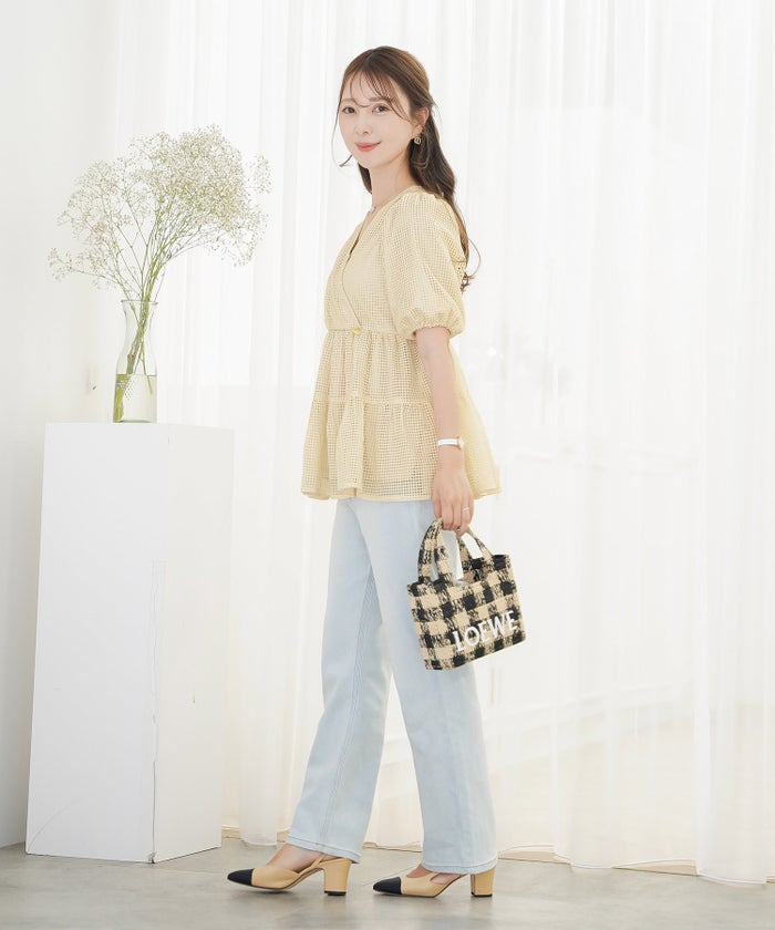 ブラウス レース メッシュ 清涼感 シースルー 春 夏 真夏 半袖 5分袖 パフスリーブ ゴム袖 カシュクール メッシュレース カシュクール ブラウス le reve vaniller