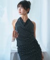 2WAYトップス ホルターネック ドレープ モード 肌見せ デート 韓国風 上品 ドット 2WAY ホルター ＆ ボートネック トップス KINO THE KEI