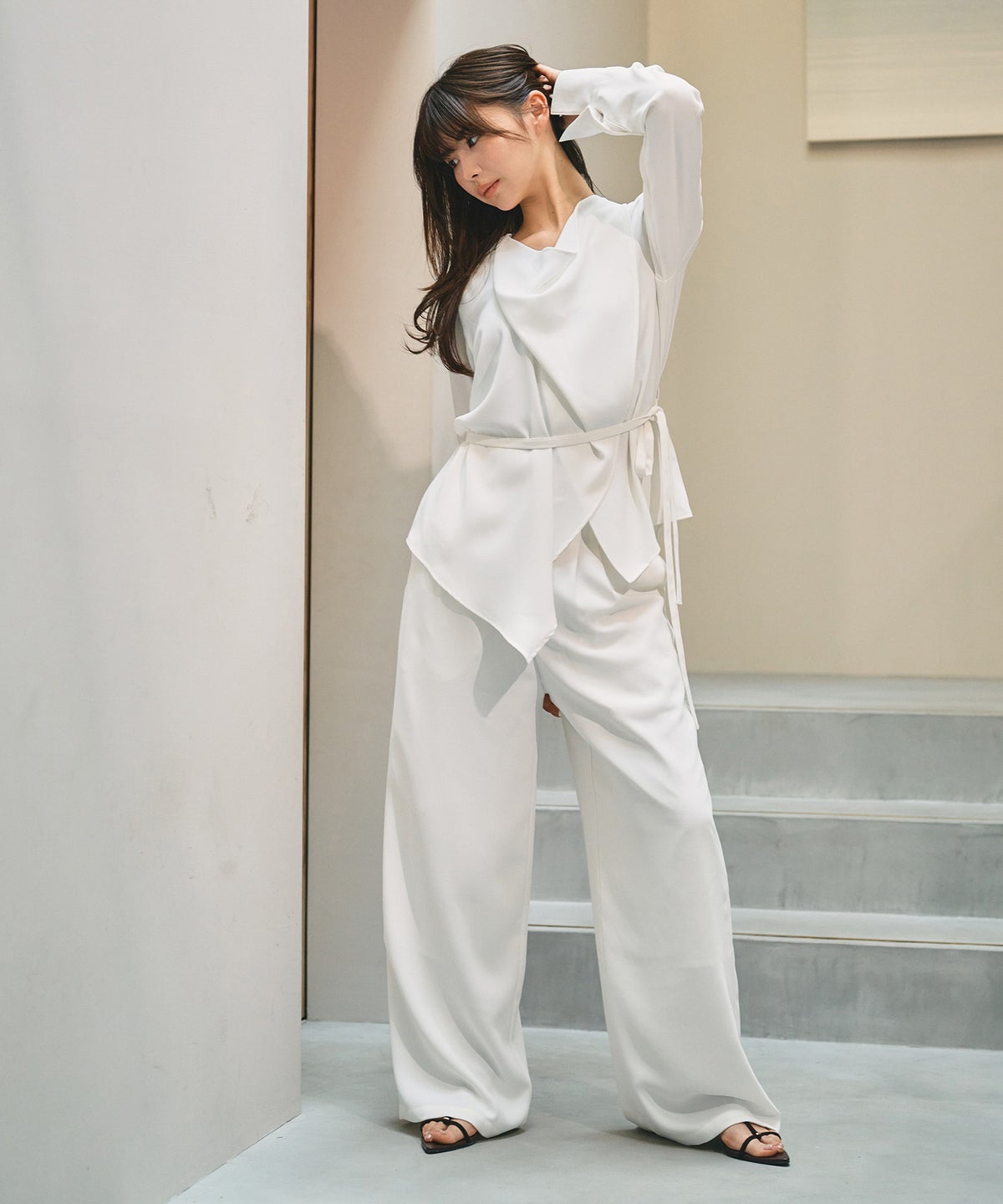ワイドパンツ ハイウエスト ベルト付き 美脚 通勤 モード きれいめ 韓国風 上品 ハイウエスト ダブルタック ベルト ワイドパンツ KINO THE KEI