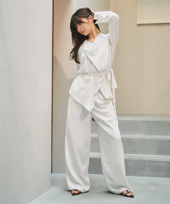ワイドパンツ ハイウエスト ベルト付き 美脚 通勤 モード きれいめ 韓国風 上品 ハイウエスト ダブルタック ベルト ワイドパンツ KINO THE KEI