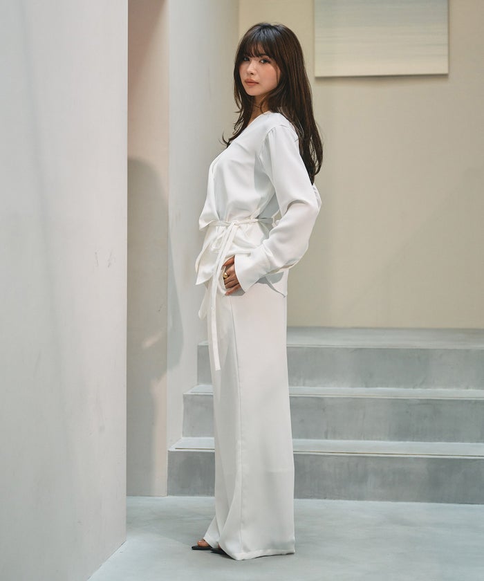 ワイドパンツ ハイウエスト ベルト付き 美脚 通勤 モード きれいめ 韓国風 上品 ハイウエスト ダブルタック ベルト ワイドパンツ KINO THE KEI