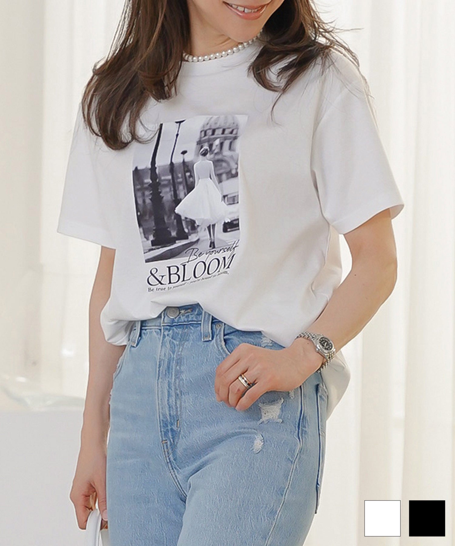 プリント Tシャツ （パリ風景フォト） ＆BLOOM（アンドブルーム） 全2