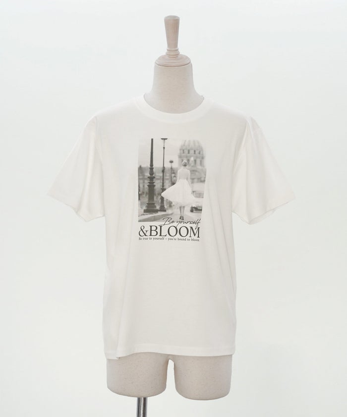 Tシャツ レディース ホワイト フォトプリント 接触冷感 ウォッシャブル 半袖 ジョイントスペース