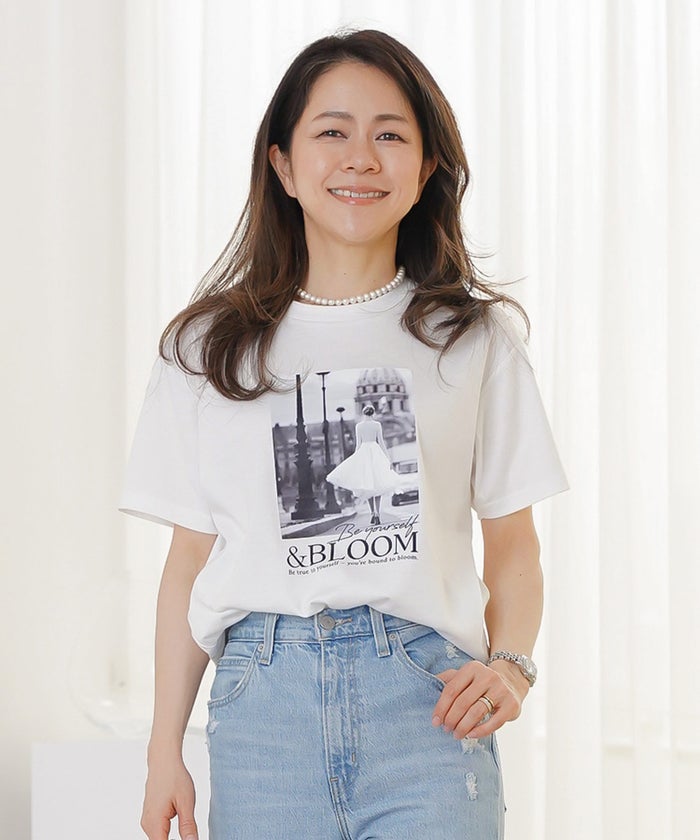 Tシャツ レディース ホワイト フォトプリント 接触冷感 ウォッシャブル 半袖 ジョイントスペース