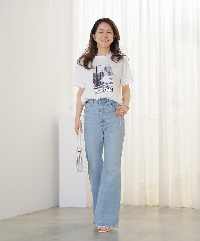Tシャツ レディース ホワイト フォトプリント 接触冷感 ウォッシャブル 半袖 ジョイントスペース
