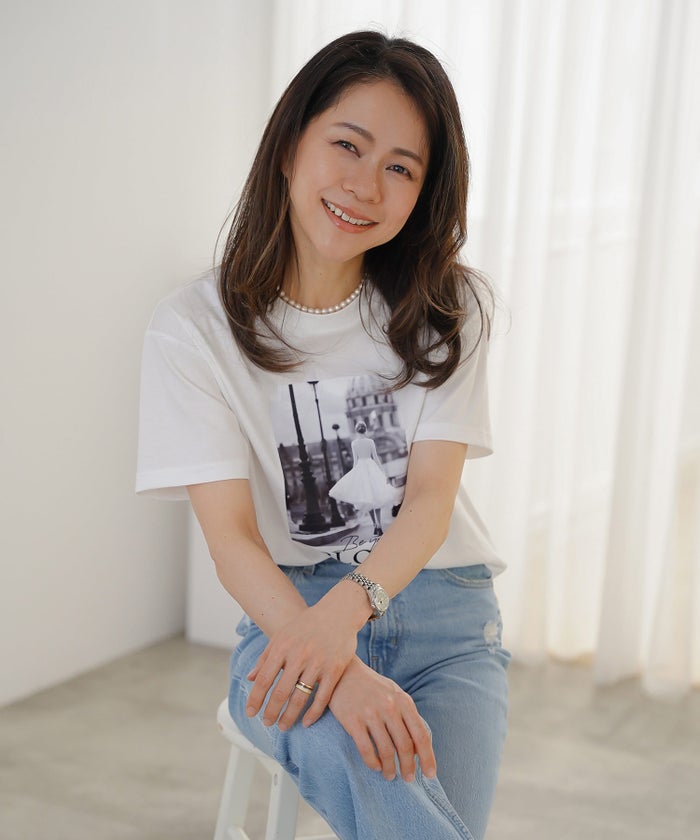 Tシャツ レディース ホワイト フォトプリント 接触冷感 ウォッシャブル 半袖 ジョイントスペース