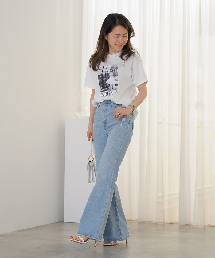 Tシャツ レディース ホワイト フォトプリント 接触冷感 ウォッシャブル 半袖 ジョイントスペース