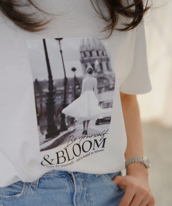 Tシャツ レディース ホワイト フォトプリント 接触冷感 ウォッシャブル 半袖 ジョイントスペース