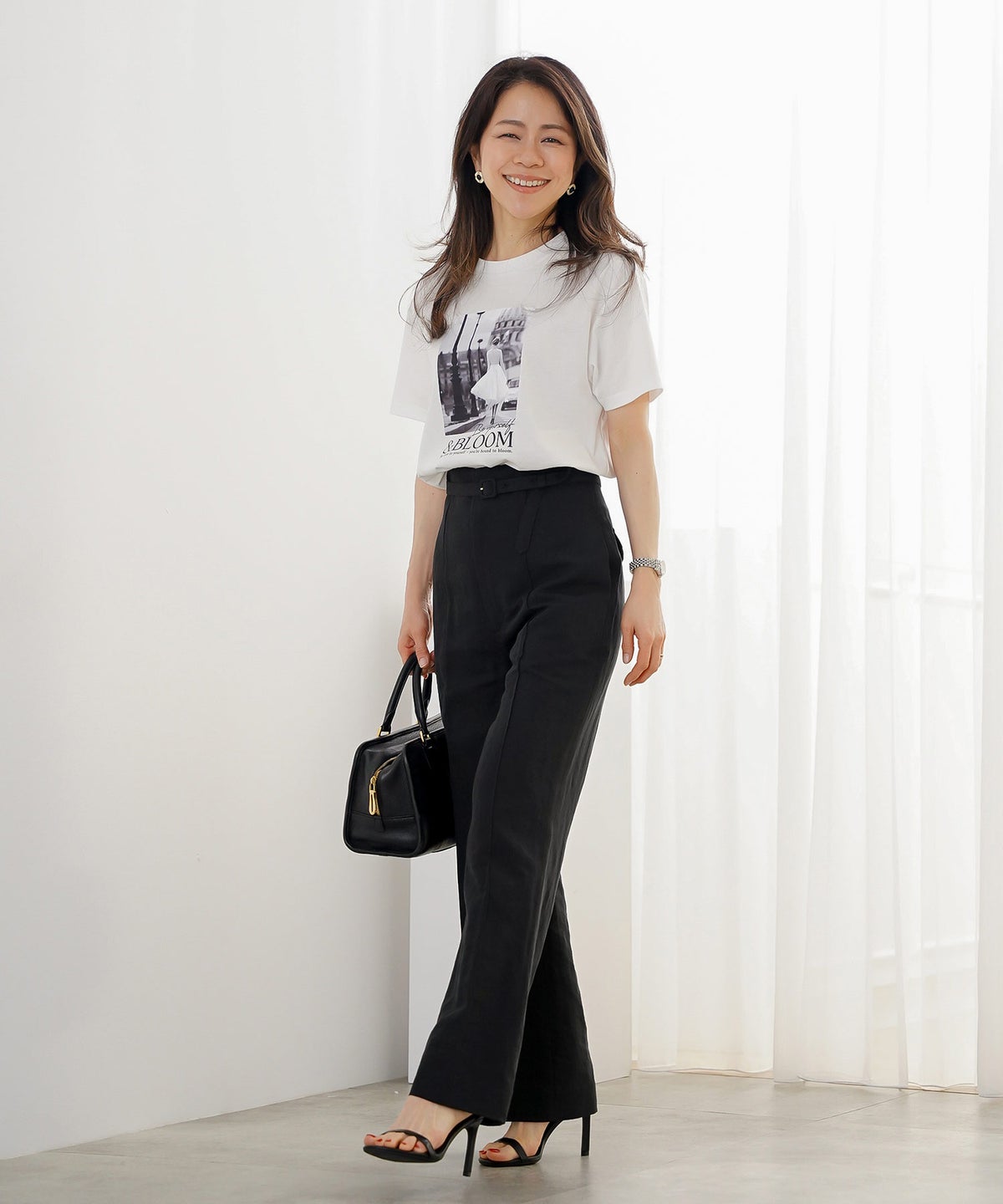 Tシャツ レディース ホワイト フォトプリント 接触冷感 ウォッシャブル 半袖 ジョイントスペース