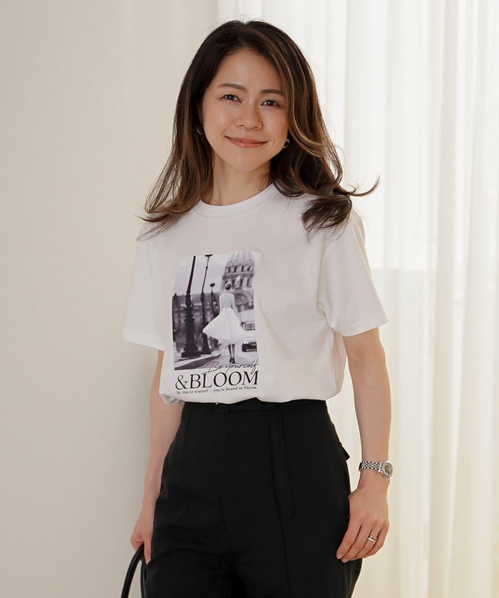 Tシャツ レディース ホワイト フォトプリント 接触冷感 ウォッシャブル 半袖 ジョイントスペース