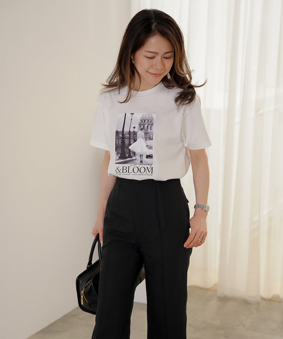 Tシャツ レディース ホワイト フォトプリント 接触冷感 ウォッシャブル 半袖 ジョイントスペース