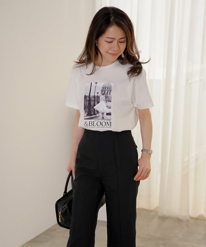 Tシャツ レディース ホワイト フォトプリント 接触冷感 ウォッシャブル 半袖 ジョイントスペース