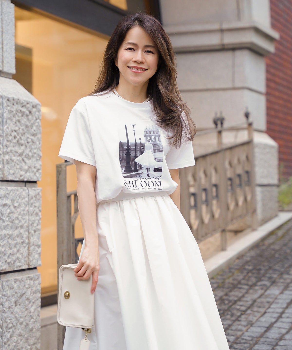 Tシャツ レディース ホワイト フォトプリント 接触冷感 ウォッシャブル 半袖 ジョイントスペース
