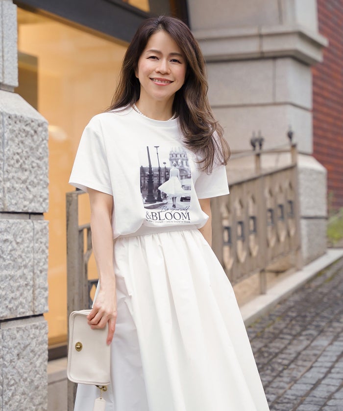 Tシャツ レディース ホワイト フォトプリント 接触冷感 ウォッシャブル 半袖 ジョイントスペース