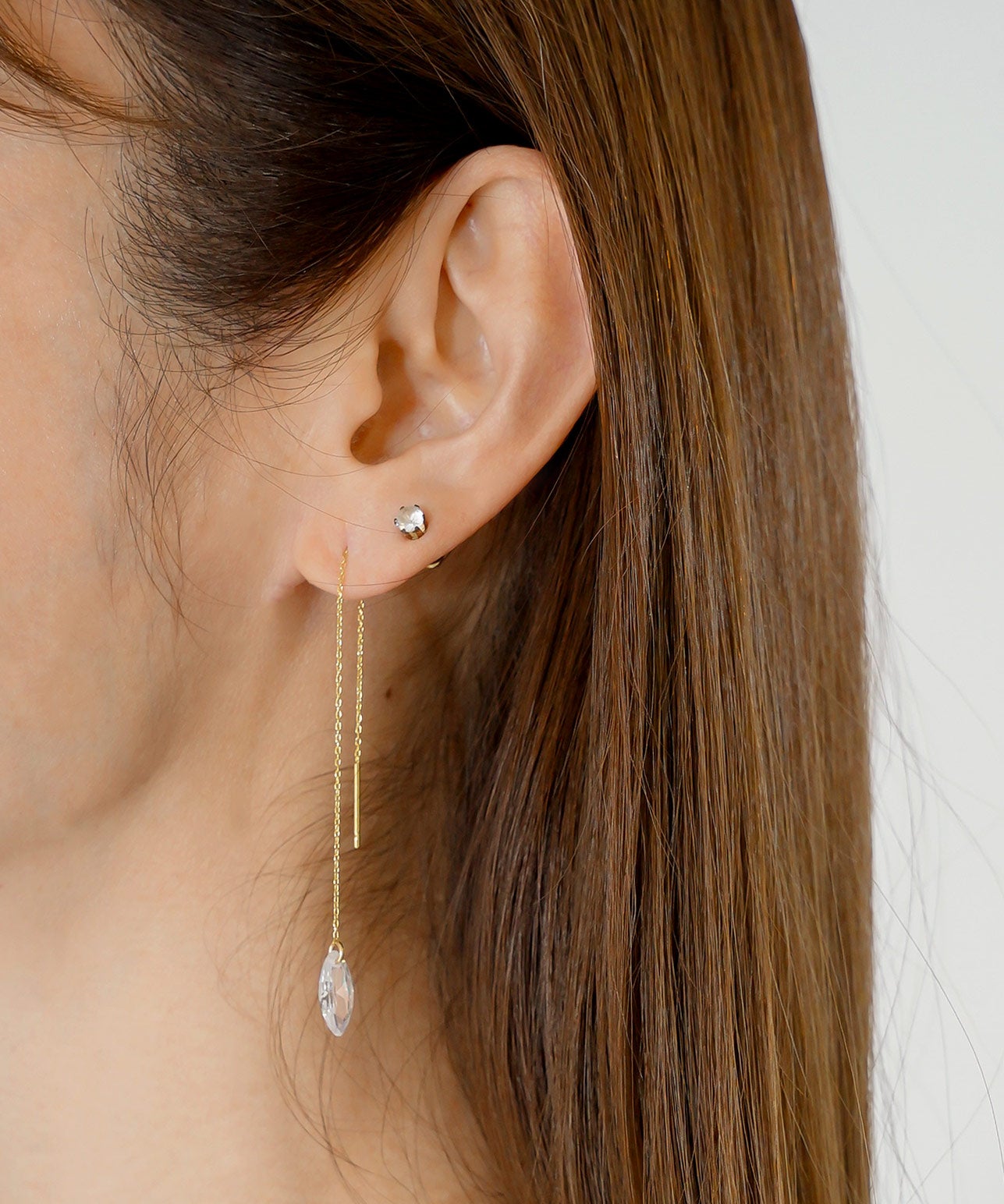 チェーン&クリスタルピアス クリスタル ドロップ チェーン ピアス Crystal Drop Chain Pierce