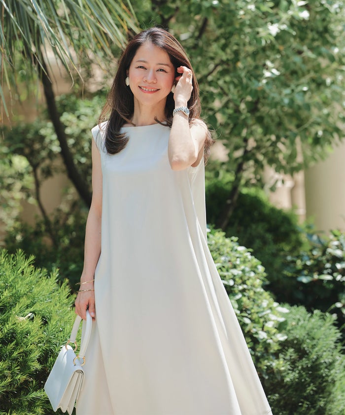 フレア ワンピース グレージュ ネイビー マキシ丈 バイカラー ノースリーブ ジョイントスペース