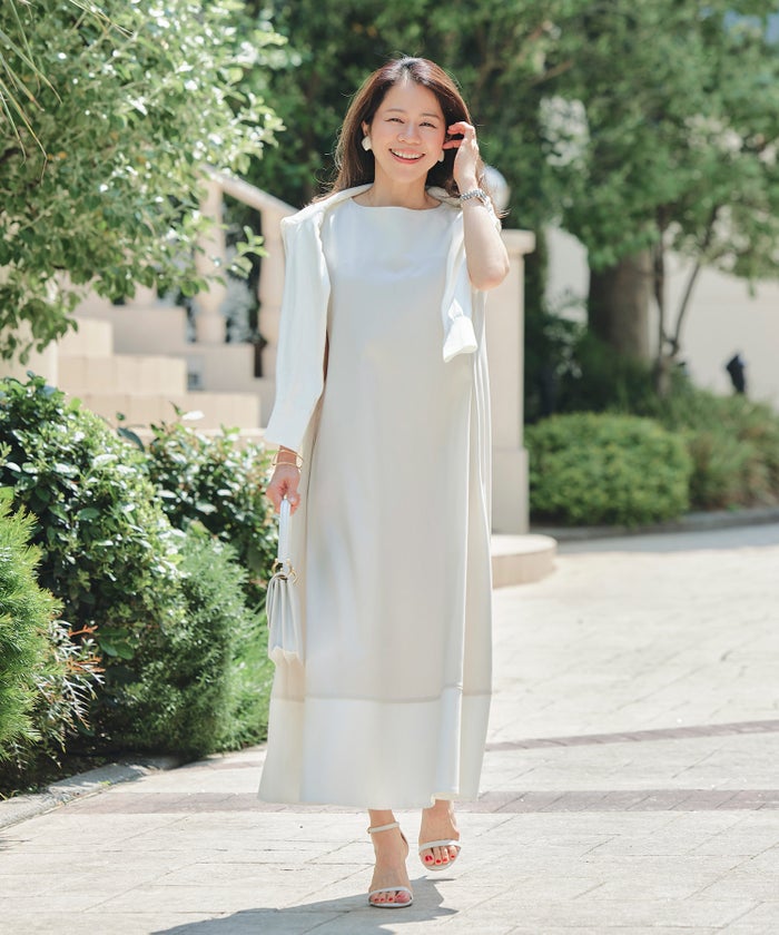 フレア ワンピース グレージュ ネイビー マキシ丈 バイカラー ノースリーブ ジョイントスペース