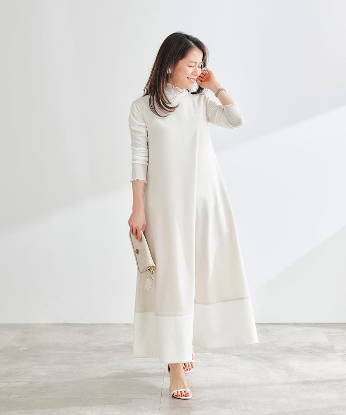 フレア ワンピース グレージュ ネイビー マキシ丈 バイカラー ノースリーブ ジョイントスペース