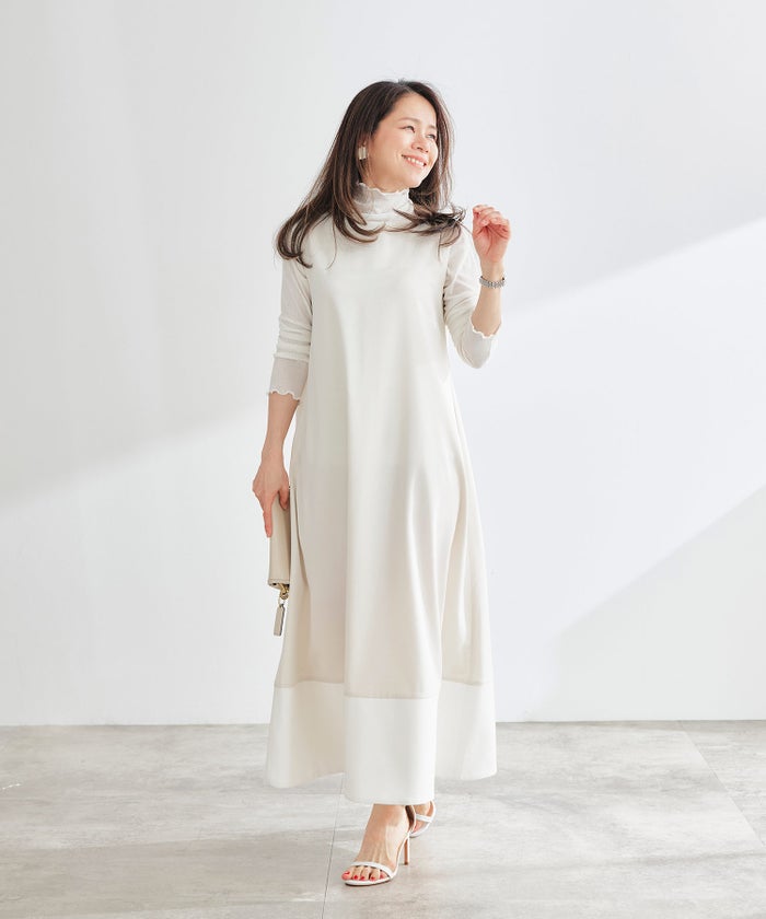 フレア ワンピース グレージュ ネイビー マキシ丈 バイカラー ノースリーブ ジョイントスペース