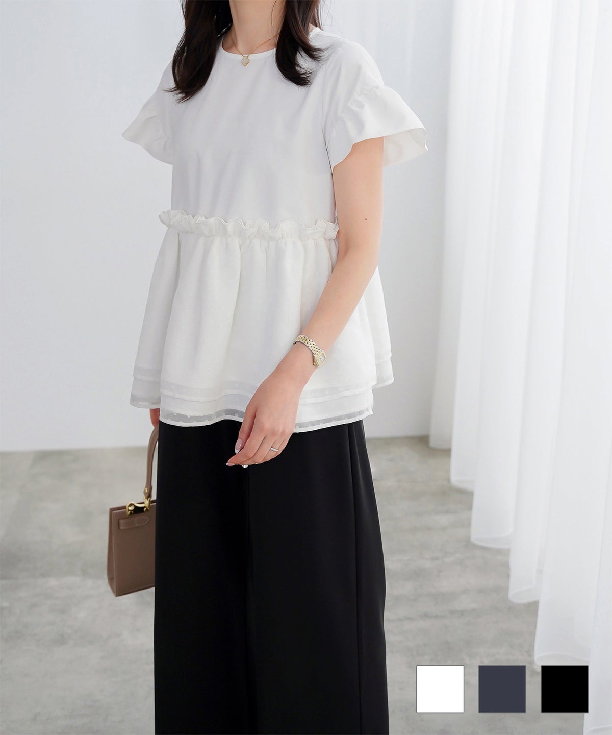 ドットシフォン ペプラム ブラウス HUIT 全3色