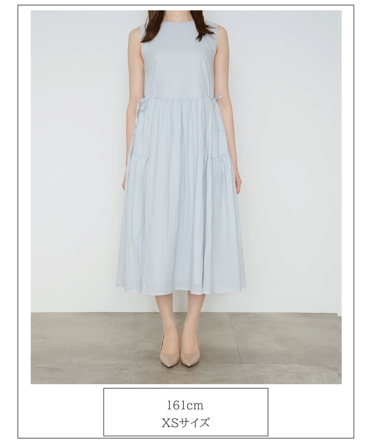 ウエストリボン サイドティアード ワンピース ホワイト サックス ネイビー XS S M ウエストリボンサイドティアードワンピース HUIT