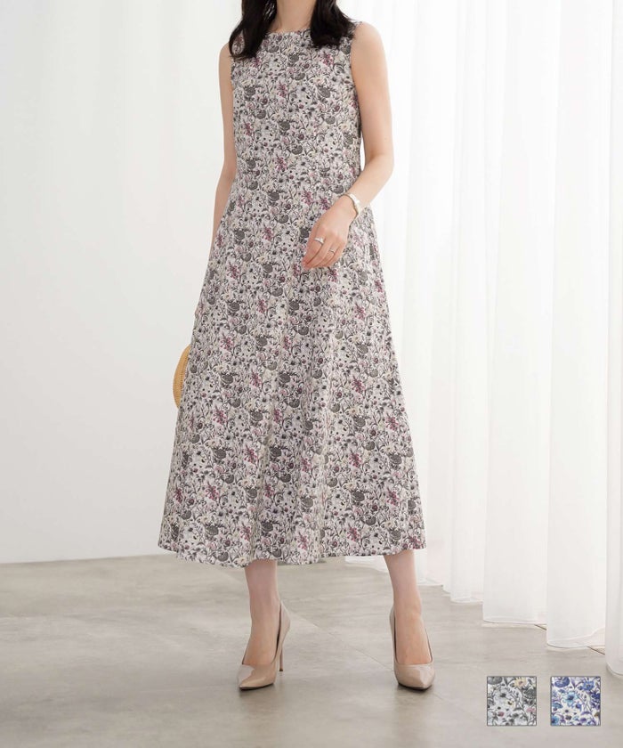 ノースリーブ ウエスト切り替え ワンピース Made with Liberty Fabric HUIT 全2色｜hit321-0370【1】