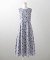 ノースリーブ ウエスト切り替え ワンピース Made with Liberty Fabric グレー ブルー ノースリーブウエスト切り替えワンピースMade with Liberty Fabric HUIT