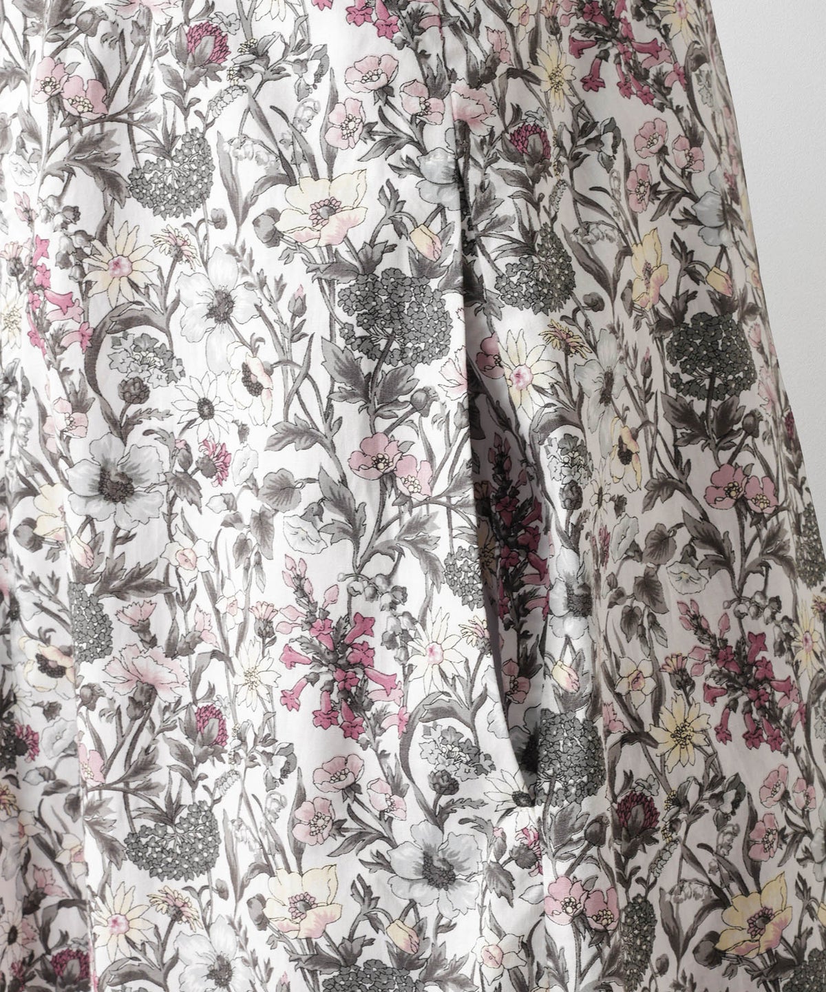 ノースリーブ ウエスト切り替え ワンピース Made with Liberty Fabric グレー ブルー ノースリーブウエスト切り替えワンピースMade with Liberty Fabric HUIT