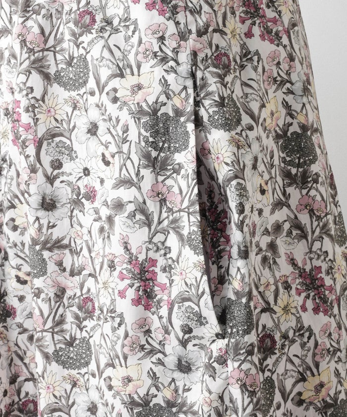 ノースリーブ ウエスト切り替え ワンピース Made with Liberty Fabric グレー ブルー ノースリーブウエスト切り替えワンピースMade with Liberty Fabric HUIT