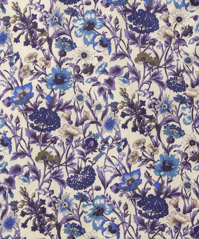 ノースリーブ ウエスト切り替え ワンピース Made with Liberty Fabric グレー ブルー ノースリーブウエスト切り替えワンピースMade with Liberty Fabric HUIT