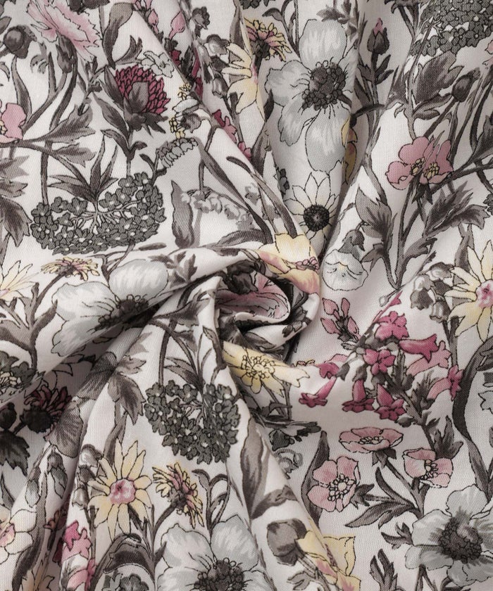 ノースリーブ ウエスト切り替え ワンピース Made with Liberty Fabric グレー ブルー ノースリーブウエスト切り替えワンピースMade with Liberty Fabric HUIT