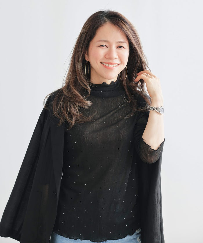 シアー カットソー ホワイト ブラック 長袖 レイヤード タートルネック ジョイントスペース ラインストーン付き シアー トップス ＆BLOOM（アンドブルーム）