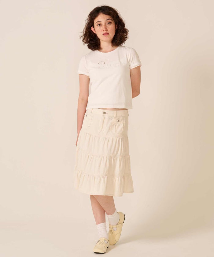 ロゴ/トップス/レース風 刺繍 Tシャツ TINA：JOJUN
