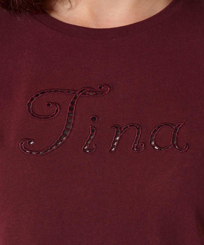 ロゴ/トップス/レース風 刺繍 Tシャツ TINA：JOJUN